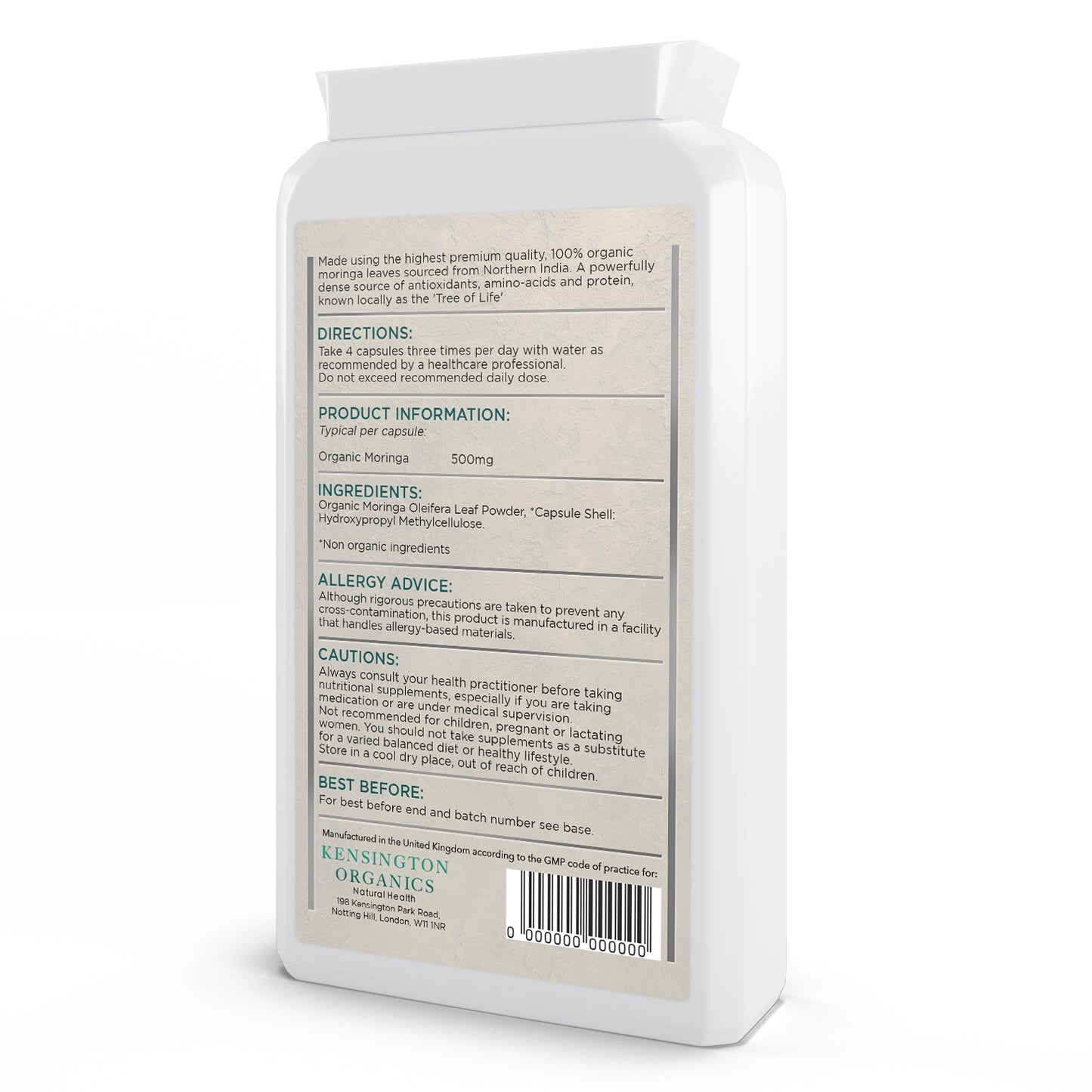 100% Organisk Moringa Oleifera supermat - 120 Kapsler